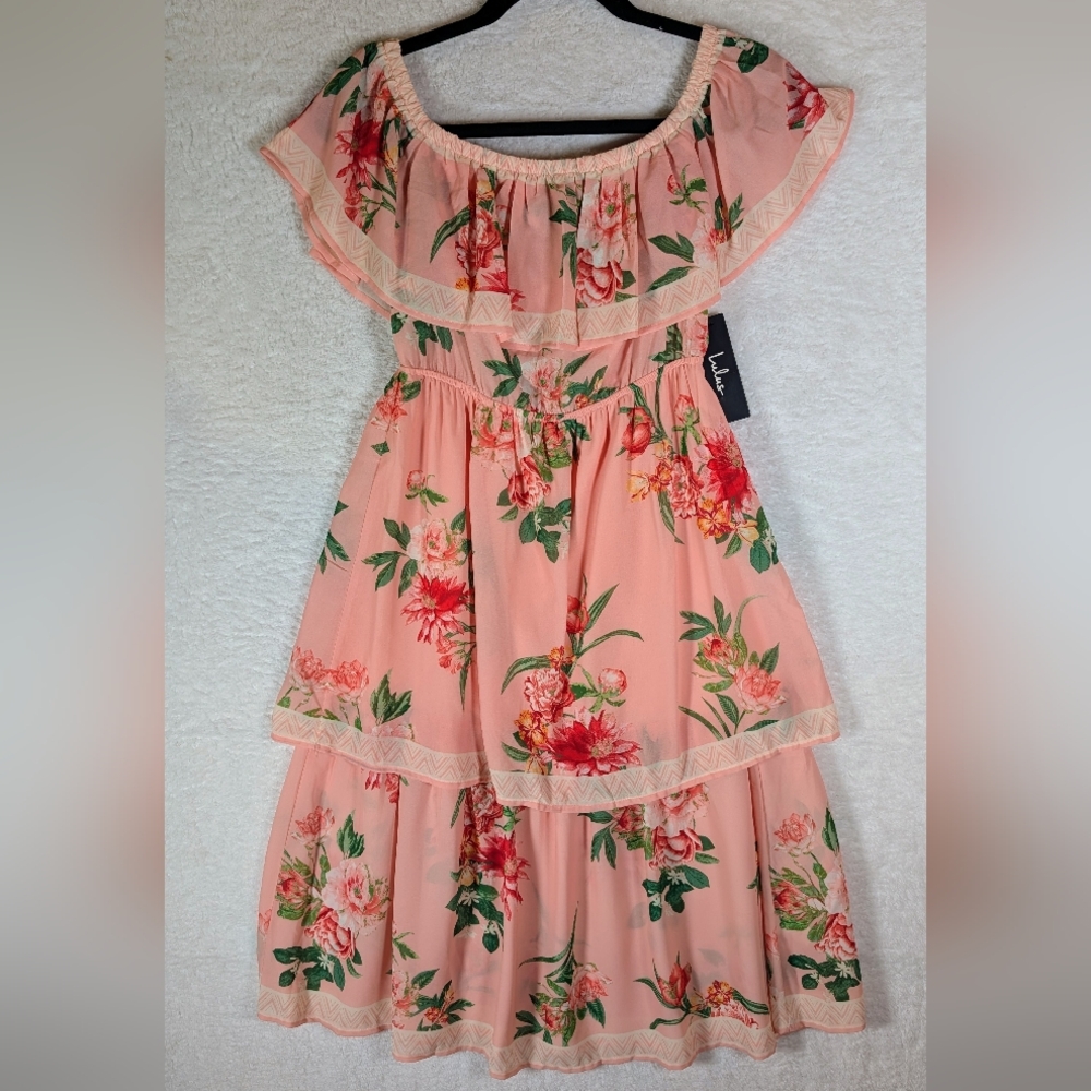 541-Lulu's Floral Off-Shoulder Midi Dress - Pink